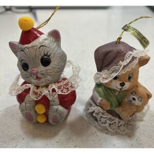 Giftco Tattle Tails Ceramic Bells NIB Bear With Baby And Kitten Dressed As Clown